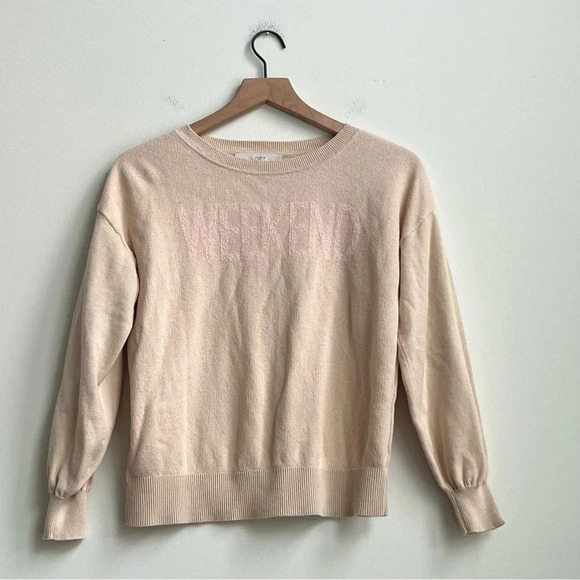 LOFT Weekend Sweater Tan Pink Balloon Sleeve Crewneck Pullover Size XS - Picture 6 of 11
